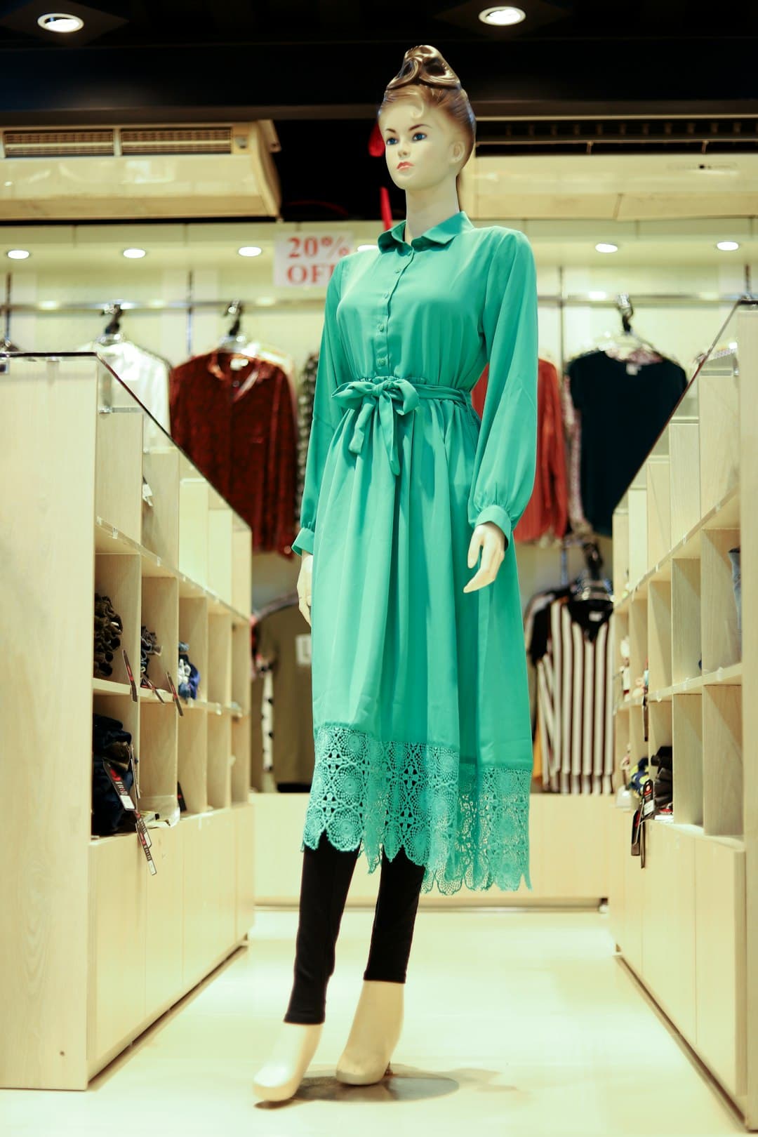 Teal Lace Trim Dress